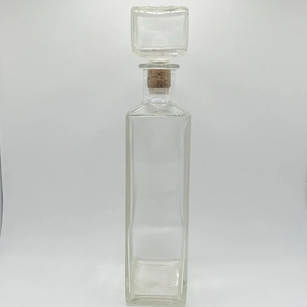 Vintage MCM Thatcher Clear Glass Decanter Rectangular Ribbed W/ Stopper Barware